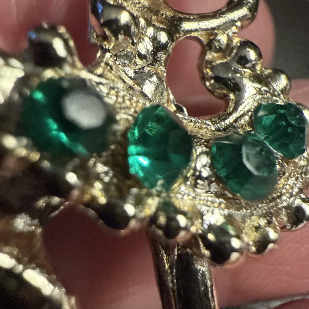Vintage Gold Tone And Green Rhinestones Ballerina Brooch